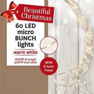 60 Warm White LED Battery Operated Micro Bunch Lights (Copper Cable)