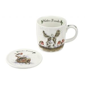 Portmeirion Wrendale Winter Friends Mug & Coaster Set (Donkey & Robin)