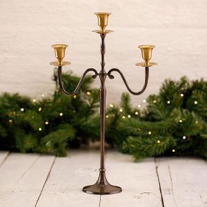 3 Candle Metal Candelabra Antique Brass