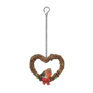 Vivid Arts Robin in Rattan Heart Tree Decoration (8cm)