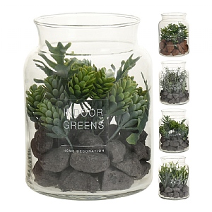 Artificial Plant Terrarium 16cm (Assorted Designs)