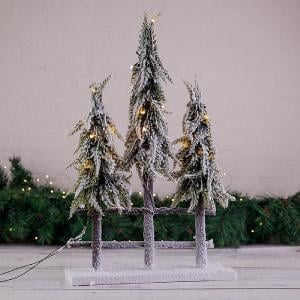 60cm 3 Snowy Pine Trees on Fence Decoration