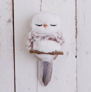 15cm Brown & White Sitting Owl Tree Decoration