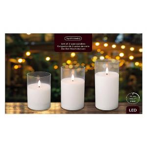 Set of 3 Large LED Clear Glass Wax Candles