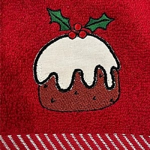 Red Christmas Pudding Tea Towel