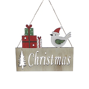 Festive Wooden Christmas Sign with Robin 17cm