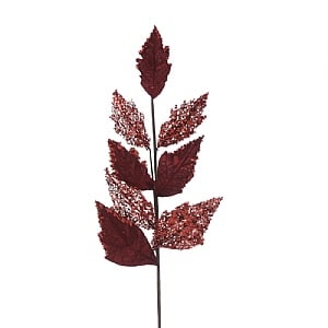 Festive Velvet Leaf Stem Burgundy 76cm