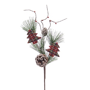 Festive Tartan Pinecone Pick 40cm