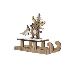 Festive Wooden Reindeer Sleigh 14cm