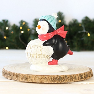 Penguin Pushing Snowball 19cm