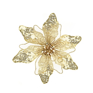 Gold & Champagne Sequin Chiffon Poinsettia Clip