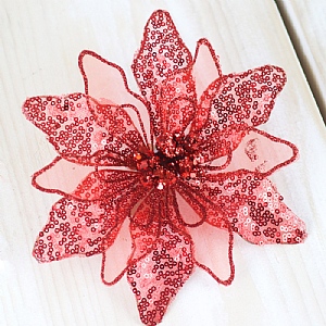 Floralsilk Red & Burgundy Sequin Chiffon Poinsettia Clip