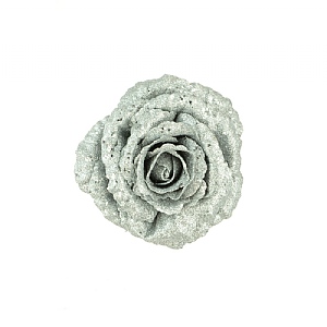 Floralsilk Silver Sparkle Rose with Clip 16cm