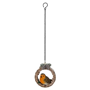 Vivid Arts Robin in Silver Birch Log Hanging Decoration