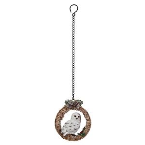 Vivid Arts Snowy Owl in Silver Birch Log Hanging Decoration