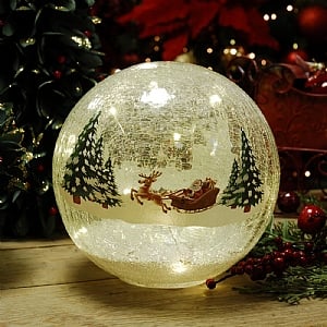 Festive Battery Operated Lit Crackle Sleigh Bauble 15cm