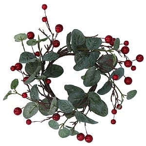 Gisela Graham Eucalyptus and Red Berry Candle Ring - Large