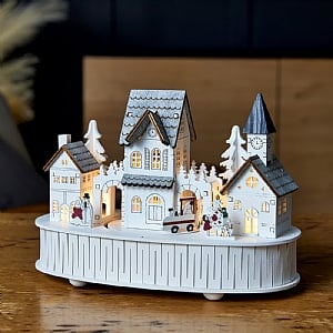 Konstsmide Wooden Houses & Church Battery Operated