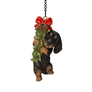 Vivid Arts Black & Brown Dachsund Puppy Hanging Tree Decoration