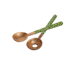 Dexam Sintra Mango Wood Spotted Salad Servers - Green