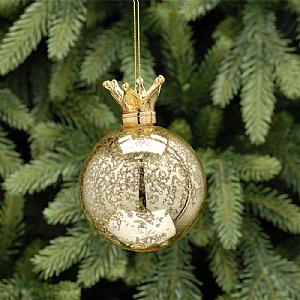 Festive Gold Mercury Crown Glass Bauble 11cm