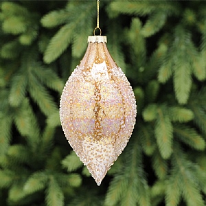 Festive Gold Encrusted Glass Olive Bauble 15cm