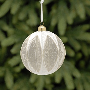 Festive White Ridged Glass Bauble 10cm