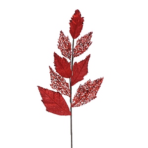 Festive Red Velvet Leaf Glitter Stem 76cm