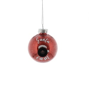 Festive Clear Red Glitter Filled Santa Cam Bauble 8cm