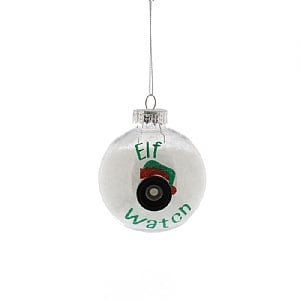 Festive White Glitter Filled Elf Watch Bauble 8cm