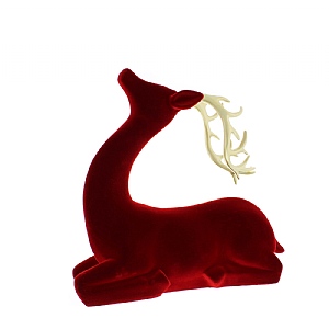 Festive Red Resin Flocked Reindeer With Gold Antlers 29cm