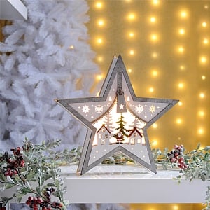 Festive Wooden Led Santa Star