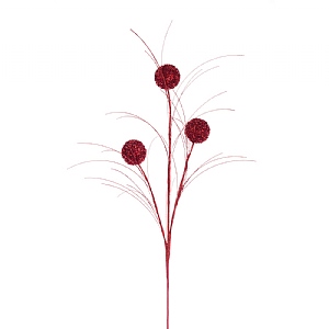 Floralsilk Red Glitter Pom Pom Spray 38cm