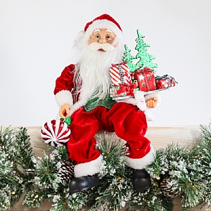 Red & White Sitting Santa with Gifts (41cm)