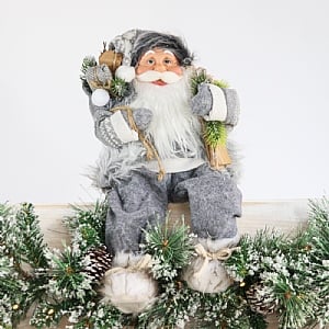 Grey & White Sitting Santa with Gifts (41cm)