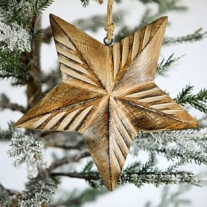 Wooden Ribbed Star Hanging Decoration (9cm)