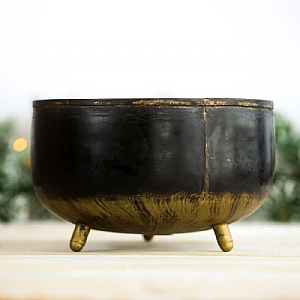 Black and Gold Three Legged Metal Bowl (25cm)