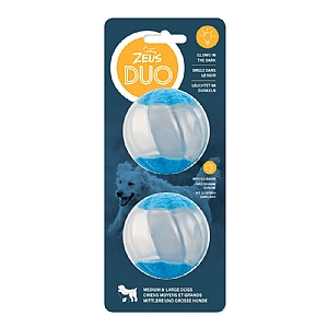Zeus Duo Ball Dog Toy Glow and Squeaker (Large) Pack of 2