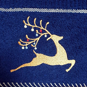 Gold and Navy Christmas Stag Tea Towel