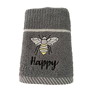 Cotton Tea Towel Bee Happy Dark Grey