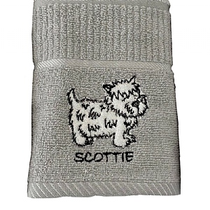 Cotton Tea Towel Scottie Dog Silver