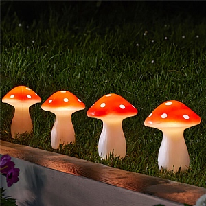 Smart Solar Set of 4 Fairy Mushroom Stake Lights