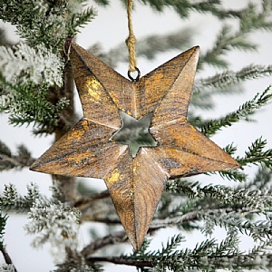 Wooden Star in Star Hanging Decoration (16cm)