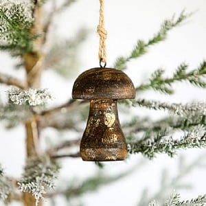 Wooden Mushroom with Gold Foil Hanging Decoration (10cm)