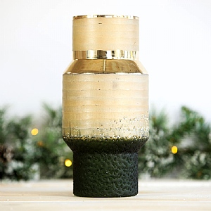 Green and Gold Glass Belly Vase (30cm)