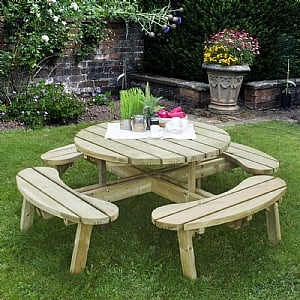 Forest Circular Picnic Table (Height 72cm x Width 206cm x Depth 206cm)