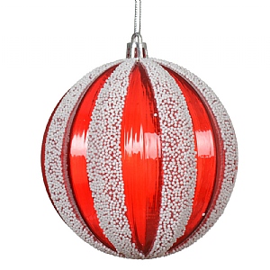 Decoris Red & White Striped Bauble (10cm)