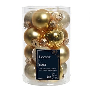 Decoris Pearl & Gold Glass Baubles - Pack of 16 (3.5cm)