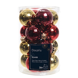 Decoris Red & Gold Glass Baubles 3.5cm - (Pack of 16)