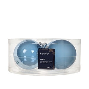 Decoris Glass Baubles Ice Blue 8cm - (Pack of 4)